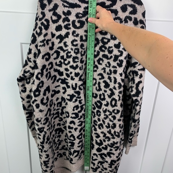 Doe & Rae LARGE Animal Print Leopard Cardigan Sweater Pockets Brown Black Long - Picture 7 of 7